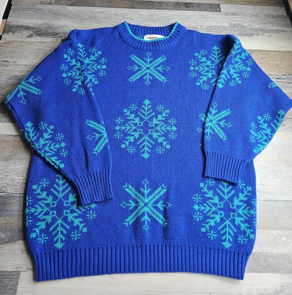 Alyssa Brooke Vintage Snowflake Sweater Blue Teal Size Medium